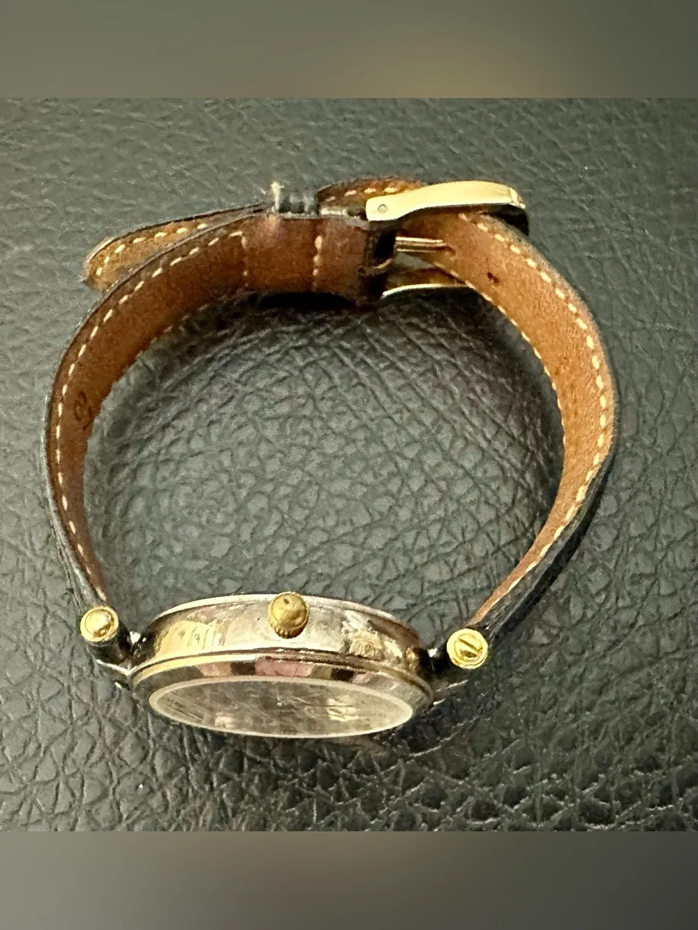 Pierre Cardin Blue Dial Gold-Tone Case Black Leather Strap Watch